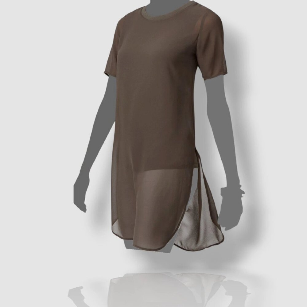 SOLD! Alfani Women's Olive Green Sheer Illusion Tunic Blouse Top Size M